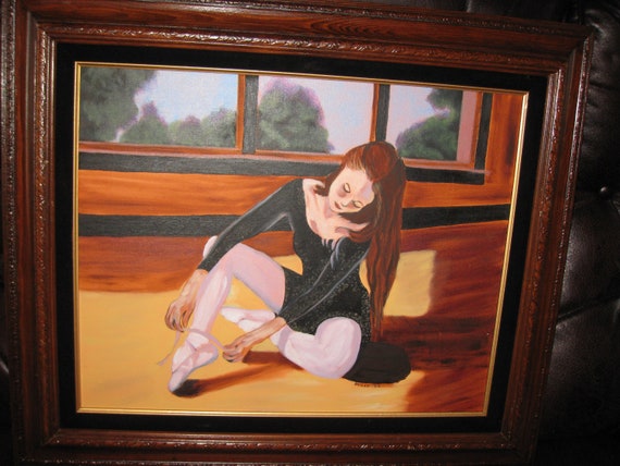 Ballerina Painting On Canvas Signed Framed In Wood Frame Etsy