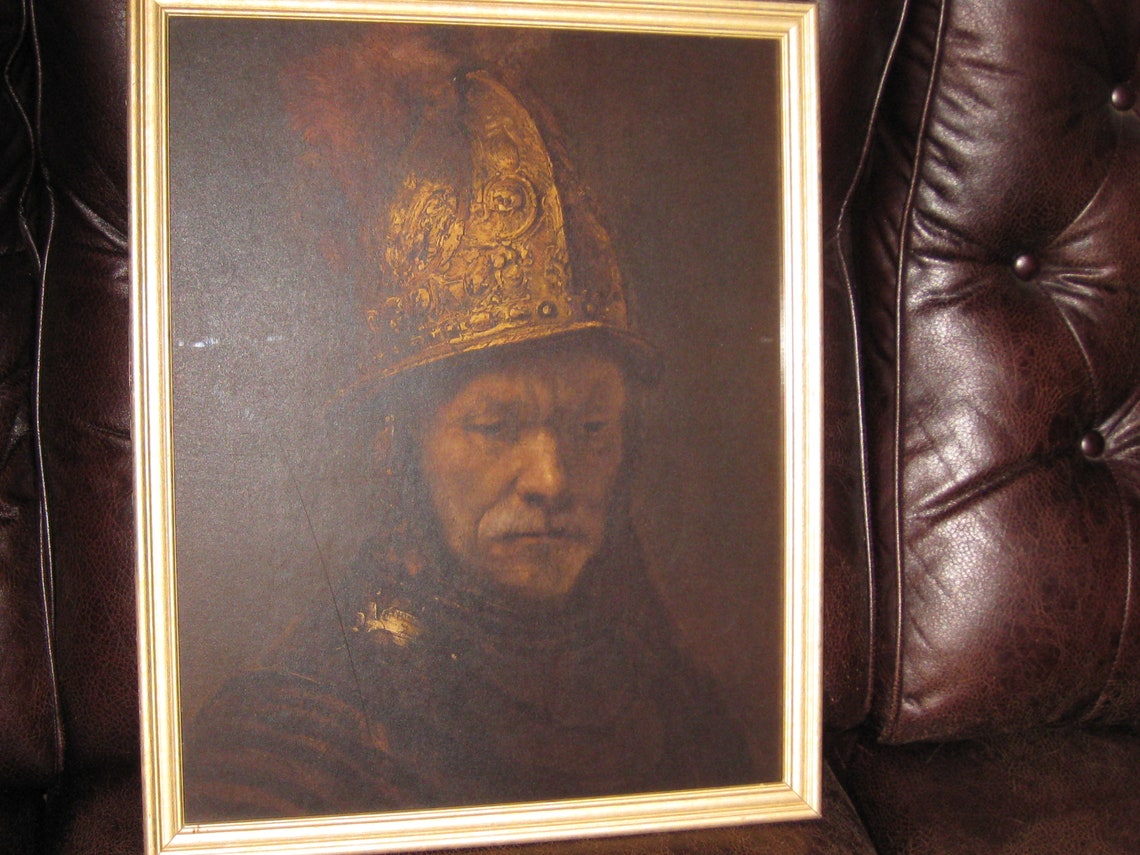 REMBRANDT MAN WITH the Golden Helmet in Goldtone Frame 17 1/2 X 21 1/2 Print on Heavy Artists
