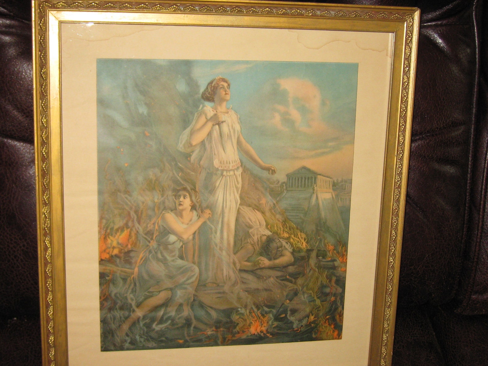 ART DECO FRAMED Greek Roman Religious Figure Print Statuesque Lady