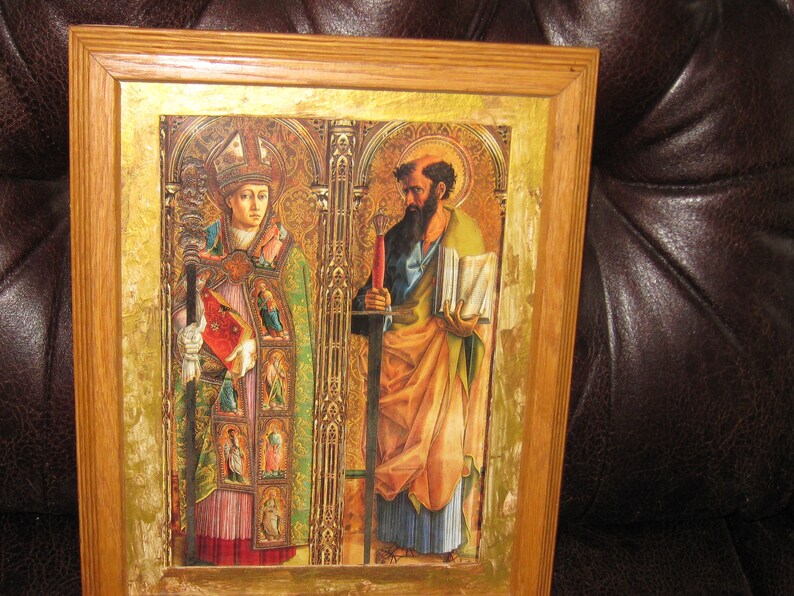 SAINT EMYGDIUS SAINT Emidius Patron Of Earthquakes Print Natural Finish Oak Frame Ridged Sides 10 x 12 12 Gold Mat Religious Wall Art