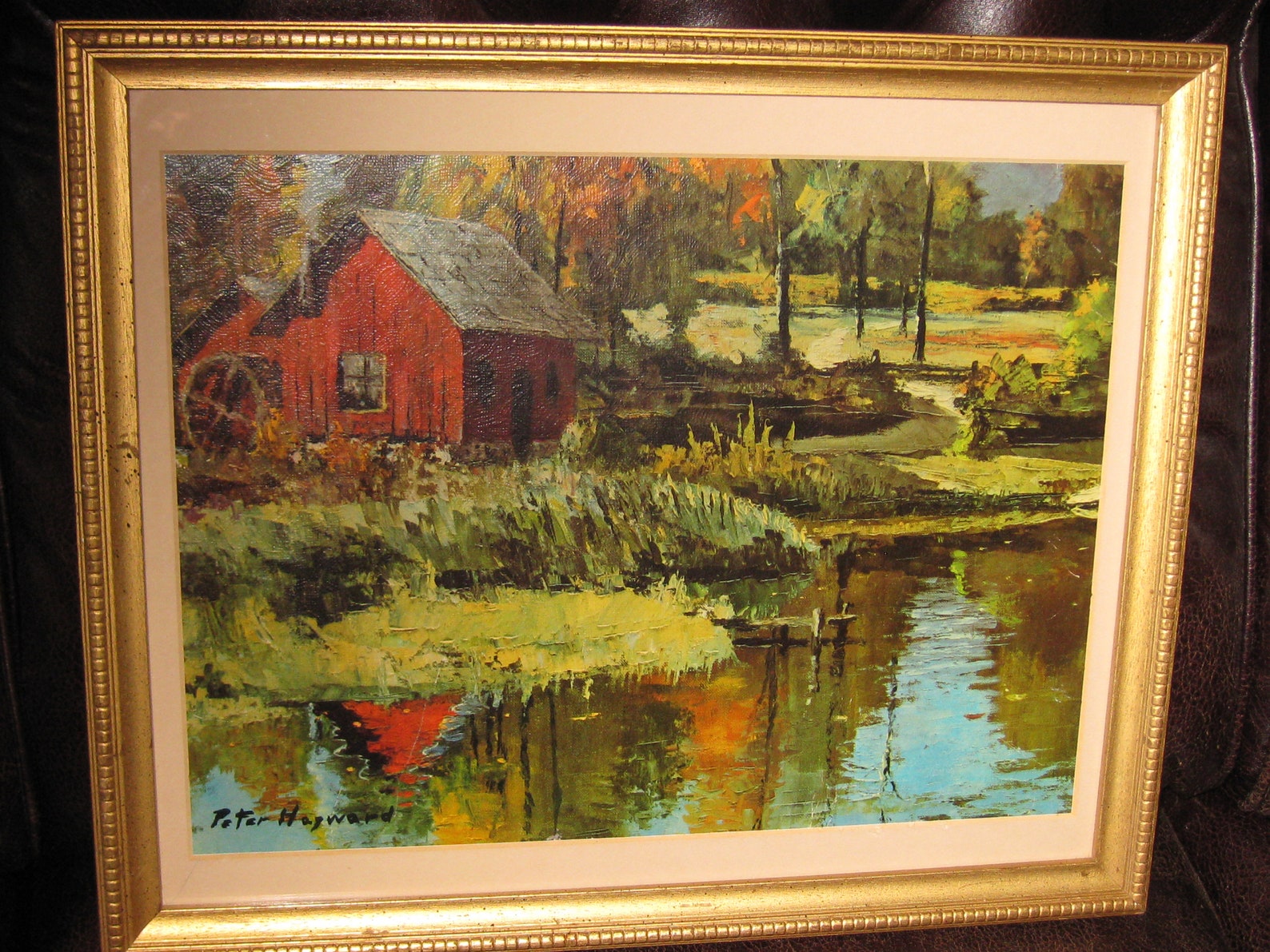 PETER HAYWARD TEXTURED Mid Century Print Country Scene With Water Wheel