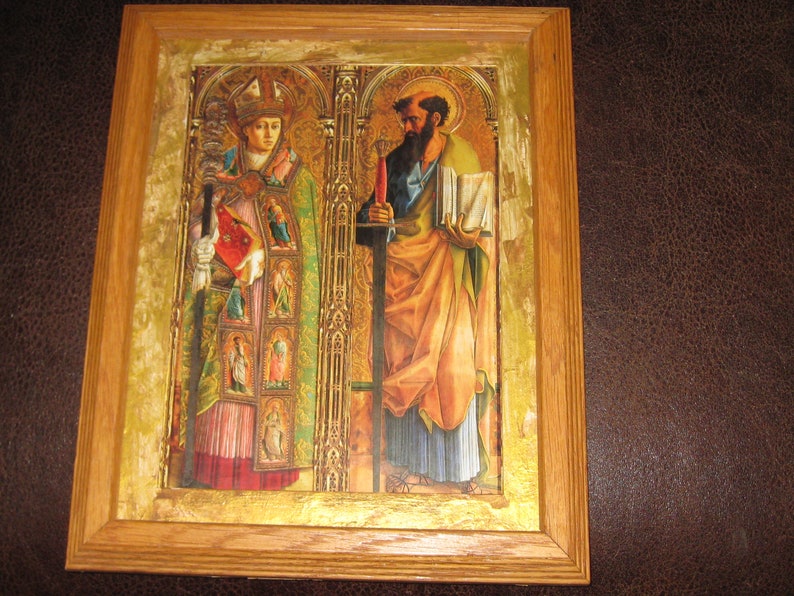 SAINT EMYGDIUS SAINT Emidius Patron Of Earthquakes Print Natural Finish Oak Frame Ridged Sides 10 x 12 12 Gold Mat Religious Wall Art