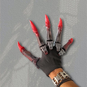 Gradient Red Claw glove, Vampire Mechanical Claw Prop Cosplay Halloween Party joints movable Claws technology ghost hand Groomsman Funny toy