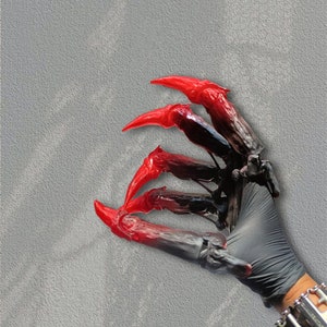 Gradient red Claws gloves, Mechanical Claw Prop Cosplay Halloween Party joints movable Claws technology ghost hand Groomsman Funny toy Gifts