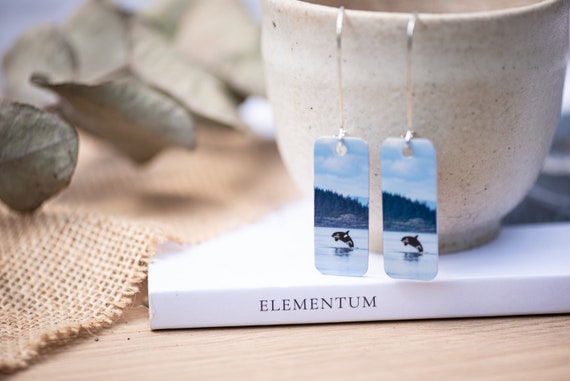 Orca jumping drop earrings