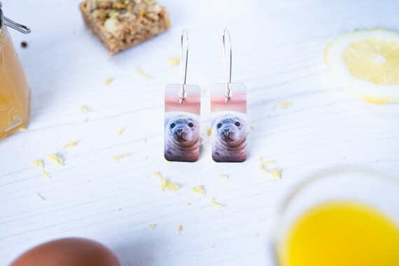 Seal British Wildlife Drop Earrings. Aluminium Statement Charity Jewellery