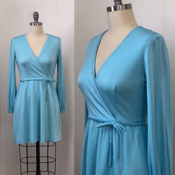 1970s Ice Blue Winter Skater Mini Dress