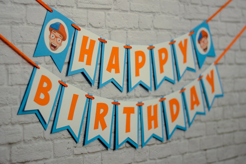 Orange and Blue Happy Birthday Banner | Etsy
