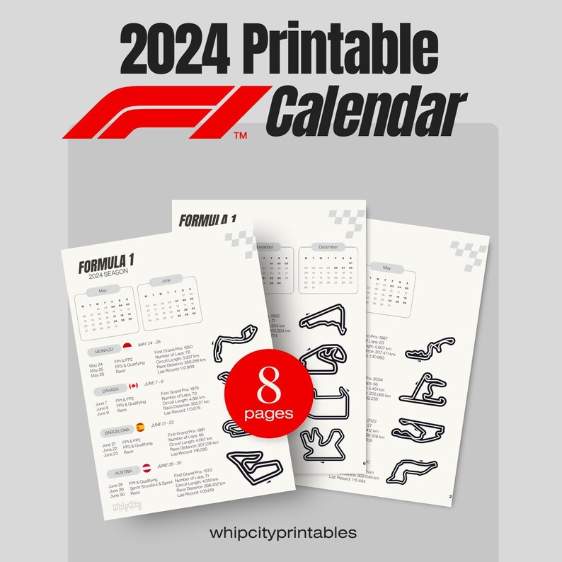Printable Formula 1 Calendar Etsy