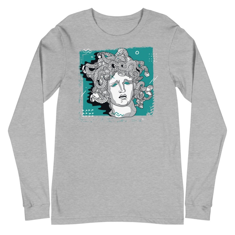 Medusa 90/'s Grunge Pop Art Graphic Long Sleeve Tee Unisex Black Maroon Grey Deep Heather