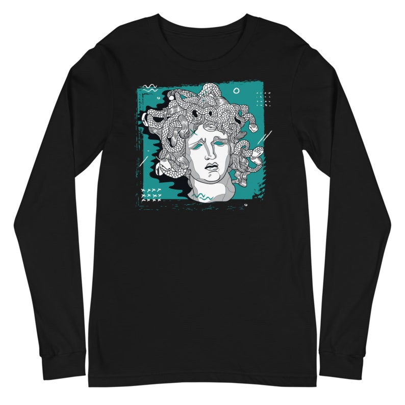 Medusa 90/'s Grunge Pop Art Graphic Long Sleeve Tee Unisex Black Maroon Grey Deep Heather