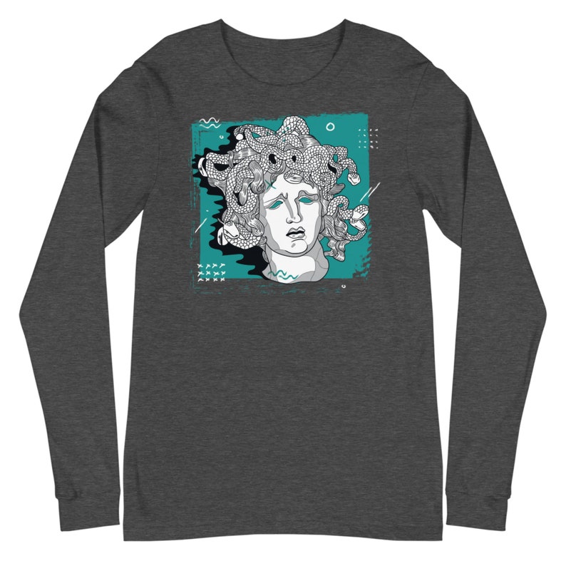 Medusa 90/'s Grunge Pop Art Graphic Long Sleeve Tee Unisex Black Maroon Grey Deep Heather