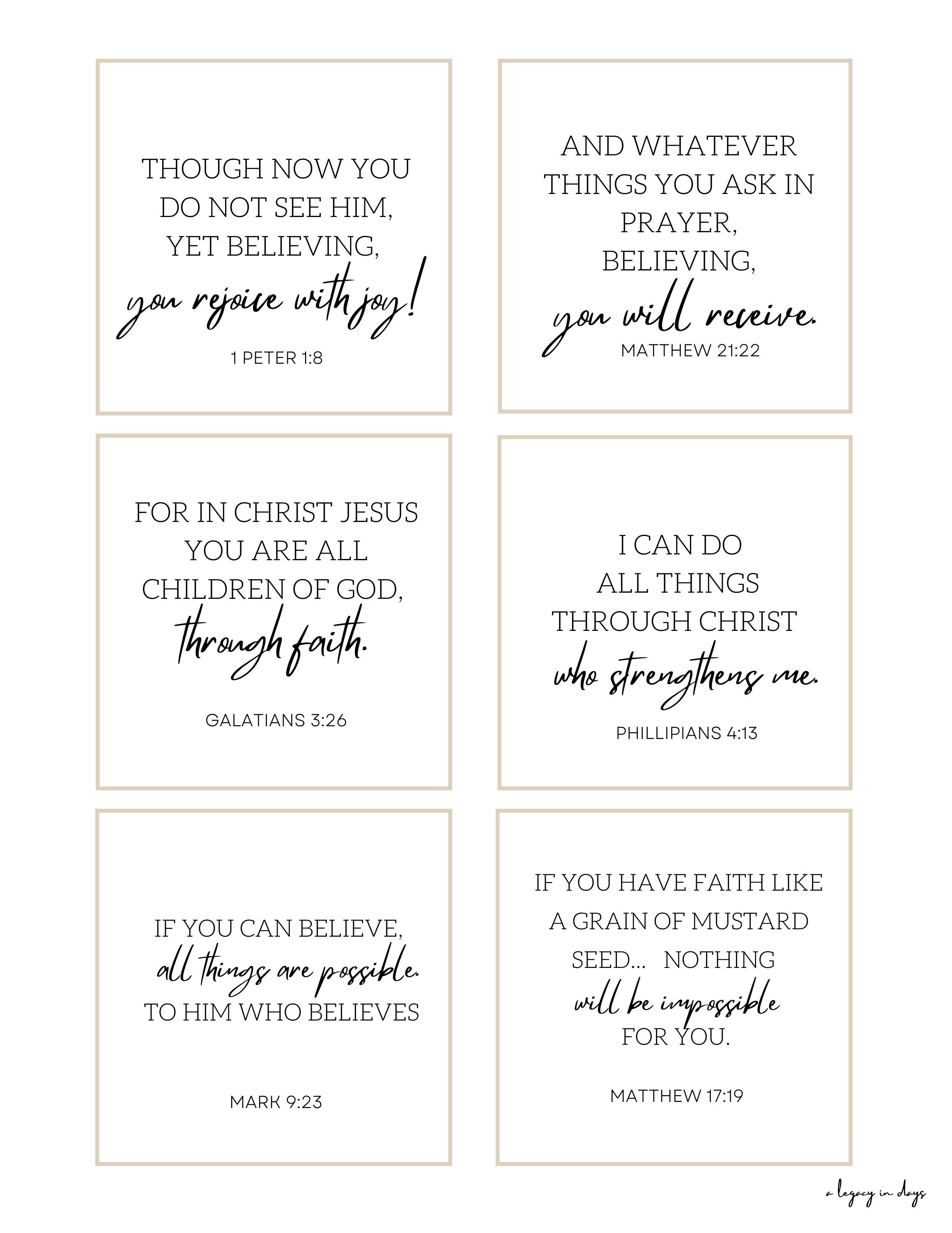 30 FAITH VERSE CARDS, Memory Verse Prints, Bible Verse Cards, Print ...