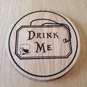 Laser cut wooden coaster. Alice Drink Me  - Unique Gift lasercut