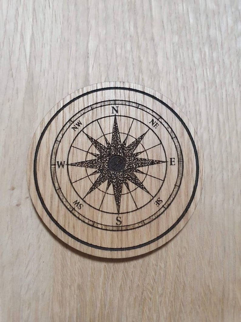 Laser cut wooden coaster Compass Unique Gift lasercut