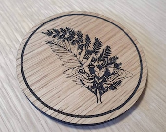 Laser cut wooden coaster. Ellie butterfly fern tattoo  - Unique Gift lasercut