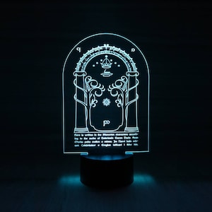 LED 3D Lampe mit Lasergravur - Door of Durin. Elvin.