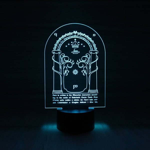 Lampe LED 3D gravée au laser - Le Seigneur des anneaux Porte de Durin. Elvin.