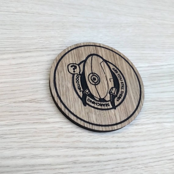 Laser Cut Wooden Coaster. Portal Turret Unique Gift Lasercut 