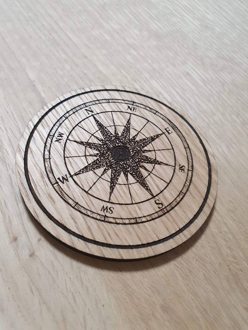 Laser cut wooden coaster Compass Unique Gift lasercut