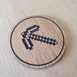 Laser cut wooden coaster. Diamond Pickaxe  - Unique Gift lasercut