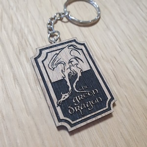 Lasercut wooden keyring keychain.   Green Dragon Pub - Unique Gift