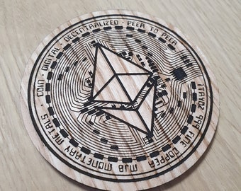 Laser cut wooden coaster. Ethereum ETH Coin Cryptocurrency  - Unique Gift lasercut