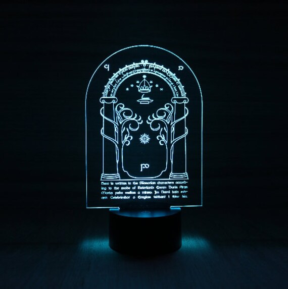 Led 3d Lamp Laser Engraved Lord Of The Rings Door Of Durin Etsy