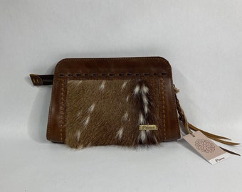 Exclusive! Pranee Cheyenne Collection Harper Clutch/Crossbody Handbag with Genuine Axis Deer Hide