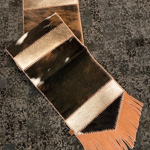 Genuine Hair On Cowhide Tricolor Table Runner 77"     #880-G