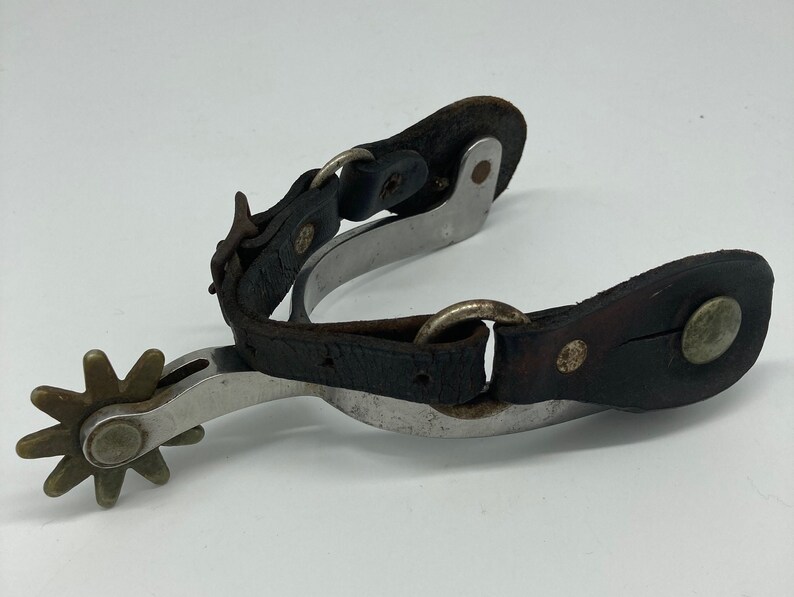 Vintage Crockett Renalde Rowel Spurs Pair Floral Etched