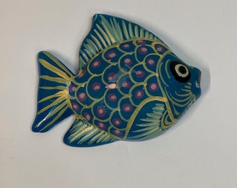 Mexican Pottery Hand Painted Folk Art - Small Blue Fish    #878-G