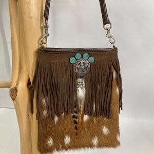 Axis Hide Mini Crossbody Bag: Leather Fringe, Feather Medallion - Made in Texas