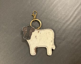 Hair on Cowhide and Genuine Leather Cow Keychain / Purse Charm   #975-G