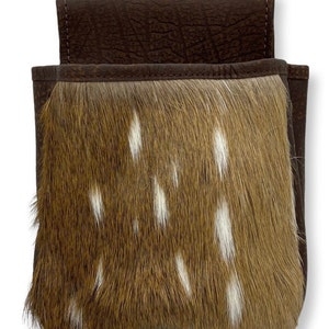 Axis Deer hair on hide& textured Cape Buffalo Leather Shot-shell Bag #928-R