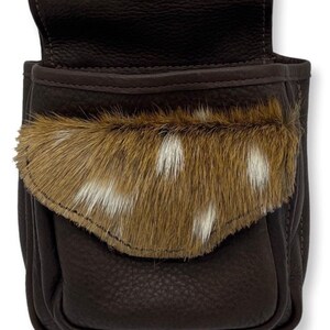 Textured Leather Shot-shell Bag with Axis Deer Hide front pouch flap #933-R