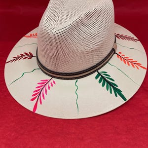 Mexican Hand Painted Artisan Panama Style Hat - Ivory with Foliage     #523-G