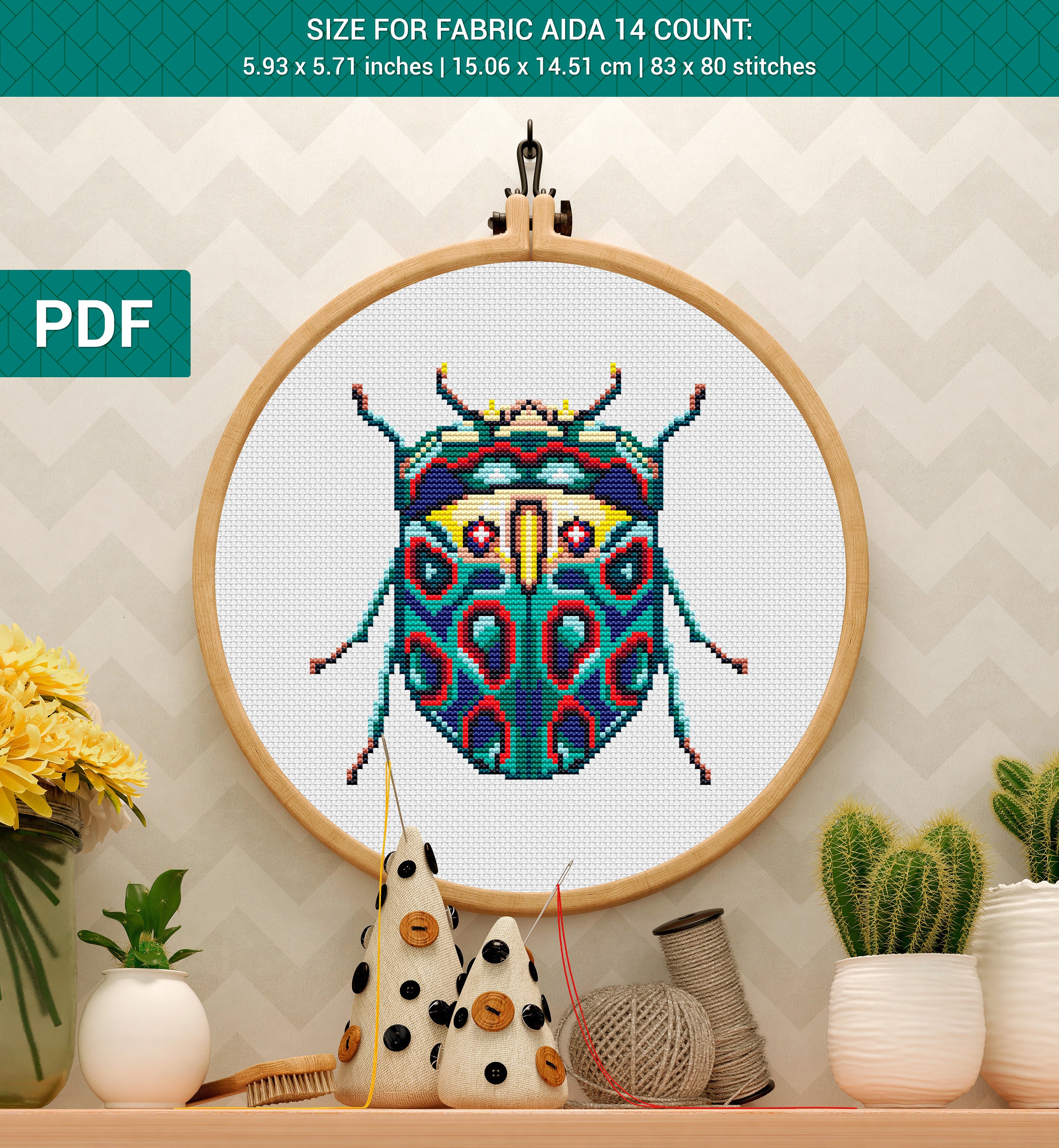 Beetle Cross Stitch Pattern Modern Cross Stitch Bug Cross Etsy