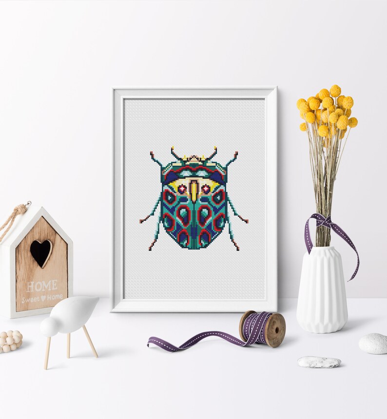 Beetle Cross Stitch Pattern Modern Cross Stitch Bug Cross Etsy