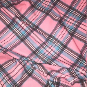 4-Way Stretch Fabric Pink Plaid Dress Swim Fabric Stretchy Scrunchie Dance Fabric Spandex Slides Headbands Activewear Dancewear Yoga Pants
