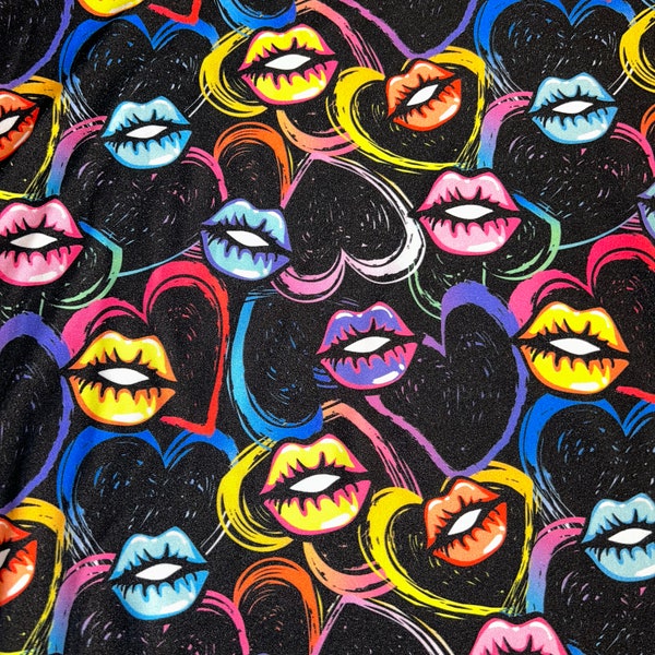 Lip Fabric 4 WAY STRETCH FABRIC Lips Print Spandex