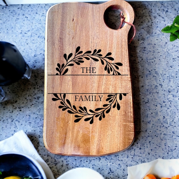 Customizeable Family Name, Monogram Acacia wood Bread Board, Butter Board