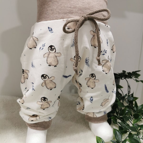 Pumphose Baby mit Pinguinen und Blättern, Kinderhose, Spielhose