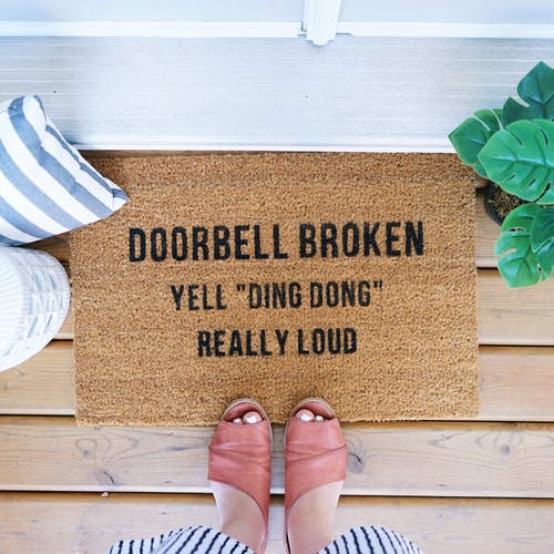 Funny Welcome Mat – 'Doorbell Broken Yell Ding Dong Really Loud' – Indoor/Outdoor, Non-Slip, 28" X 18" - View #4