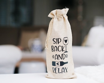 Sip Back and Relax Reusable Jute Wine Bag