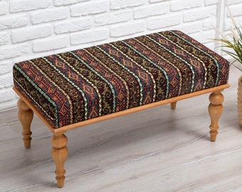 Entryway Bench / Ottoman Bench made of Natural Wood / End of Bed Bench / Sitting Chair/ Bedroom stool / Living Room Decor / Make up Seat