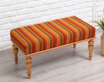 Wooden Handmade Furniture / Kilim Rug Bench / Upholestered Bench / Sitting Chair/ Footstool / Coffee Table / Bench for Bedroom Living Room
