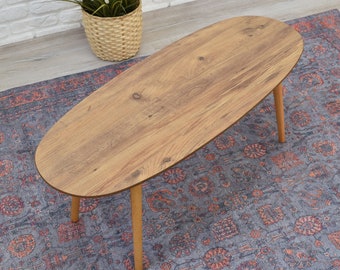 Wooden Oval Ellipse Coffee Table, Rustic Coffee Table, Modern Center Table. Scandinavian Style, Unique Coffee Table, MDF Wood