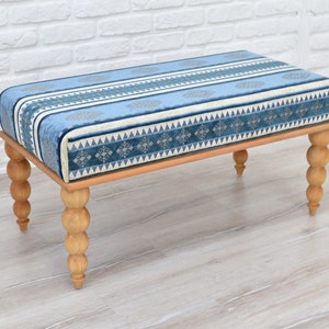 OTTOMAN BENCH / Wood Work Bench / Handmade Furniture / Upholstered Bench with Authentic Turkish Fabric / Bedroom Seat / Coffee Table image 2