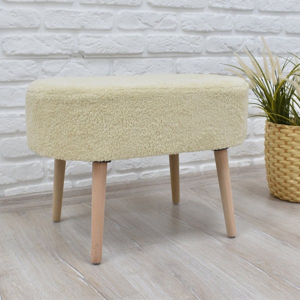 Modern Ottoman, Handmade Pouf, gift for her, Moroccan Pouffe, Unique Home Decor For Livingroom STUFFED, white pouf piano chair make up chair